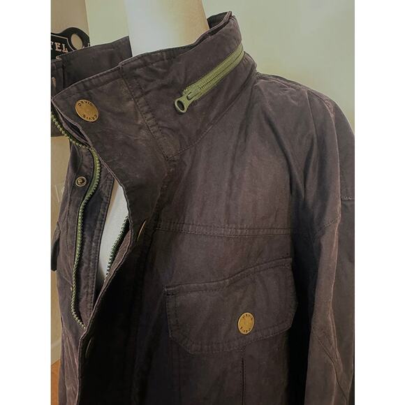 Vintage Orvis Chore Coat Jacket Size XL Denim Utility Hideaway Hood BLUE - Picture 3 of 7